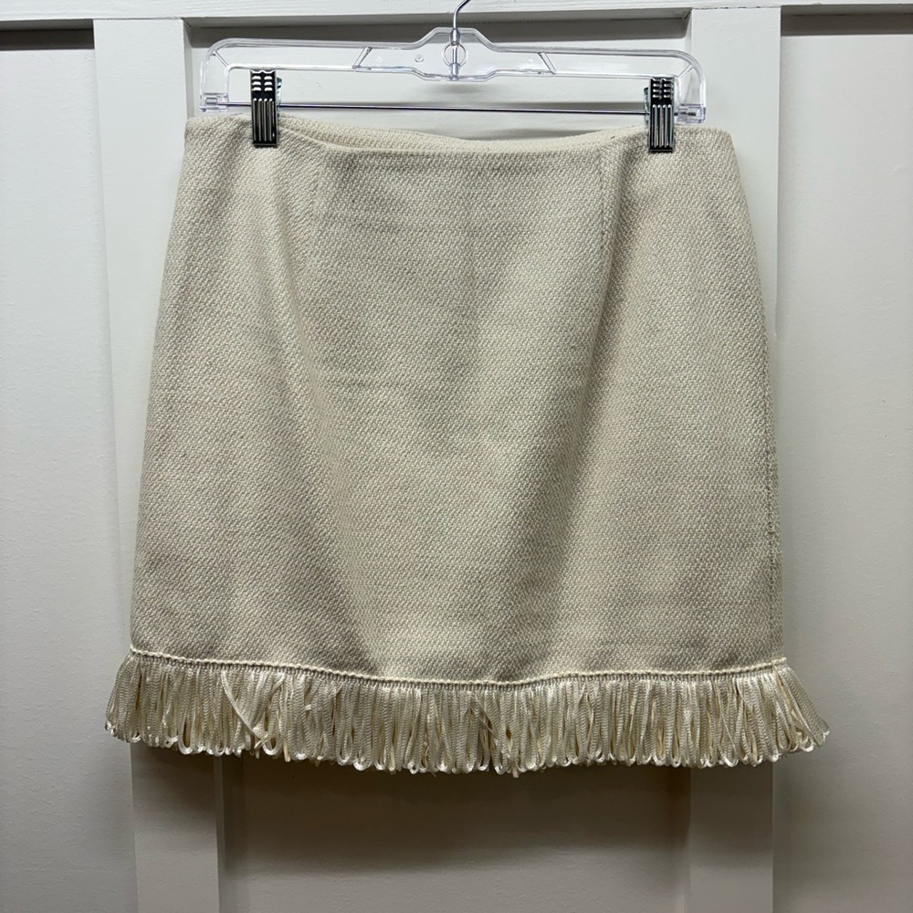 Boston Proper Yellow Floral Embroidered Mini Skirt with Fringe - Picture 2 of 5